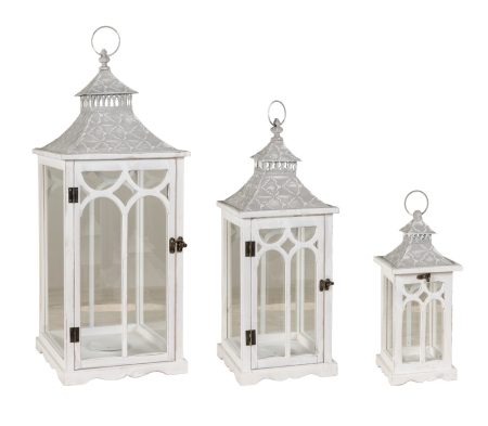 Διακοσμητικά Φανάρια Σέτ 3 Τεμαχίων , Ξύλο - Μέταλλο , 37 , 58 Και 75cm