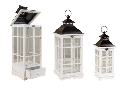 Διακοσμητικά Φανάρια Σέτ 3 Τεμαχίων , Ξύλο - Μέταλλο , 40.5 , 58 Και 90cm