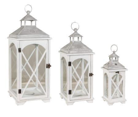 Διακοσμητικά Φανάρια Σέτ 3 Τεμαχίων , Ξύλο - Μέταλλο , 40 , 58 Και 75cm