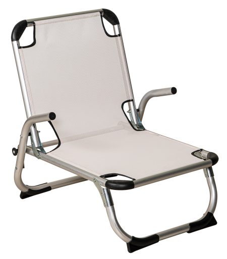Λεύκο Πτυσσόμενο Καρεκλάκι Παραλίας Με Ψηλή Πλάτη Και Αλουμίνιο Σκελετό , 69(w) x 56(d) x 24/66(h)cm
