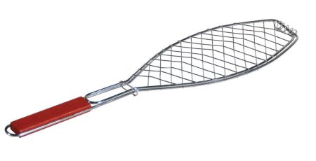 Σχάρα Χρωμίου Ψαριών Πλαινή Με Ξύλινη Λαβή , 14,5 x 65cm