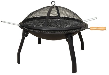 Ψησταριά Με Πτυσσόμενα Πόδια , Σχάρα , Πιρούνα Και Καπάκι 55x 30(h)cm