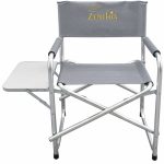 Γκρί Πτυσσόμενη Πολυθρόνα Σκηνοθέτη Παραλίας Με Πτυσσόμενο Τραπεζάκι Αλουμίνιο Σκελετό Και Πολυεστερικό Ύφασμα , 56 x 48 x 80(h)cm