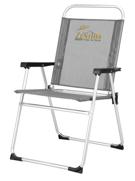 Γκρί Πτυσσόμενο Καρεκλάκι Παραλίας Με Αλουμίνιο Σκελετό Και Διάτρητο Ύφασμα 1 x 1 , 54,5 x 60 x 91(h)cm