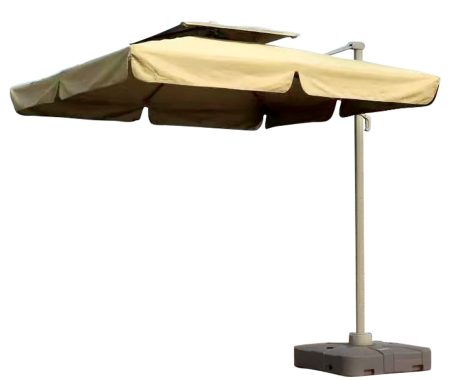 Γωνιακή Τετράγωνη Ομπρέλα 300 x 300 ,Περιστρεφόμενη 360 , Με Αλουμίνιο Κορμό Και Πετάλι Ασφαλείας Μεγάλο Αεραγωγό Μπέζ Πανί Και Μπέζ Σκελετό